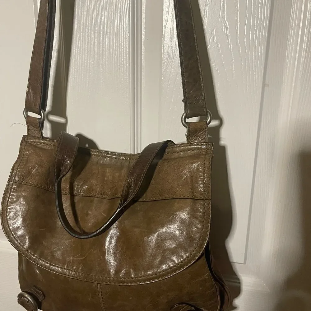 FOSSIL Long Live Vintage leather Distressed Brown&Canvas Messenger Crossbody Bag